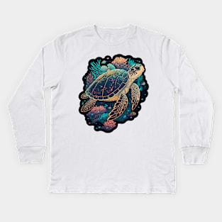 Turtle Coral Surfin' Kids Long Sleeve T-Shirt